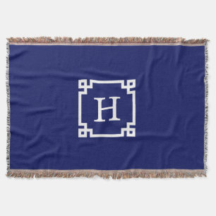 Vit grekisk Nyckel Ram #2 Initialt Monogram Filt