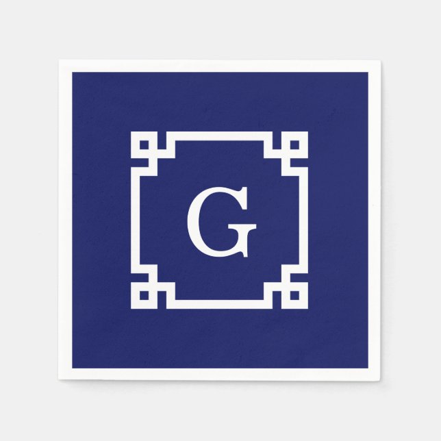 Vit grekisk Nyckel Ram #2 Initialt Monogram Pappersservett (Framsidan)