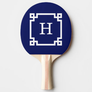 Vit grekisk Nyckel Ram #2 Initialt Monogram Pingisracket