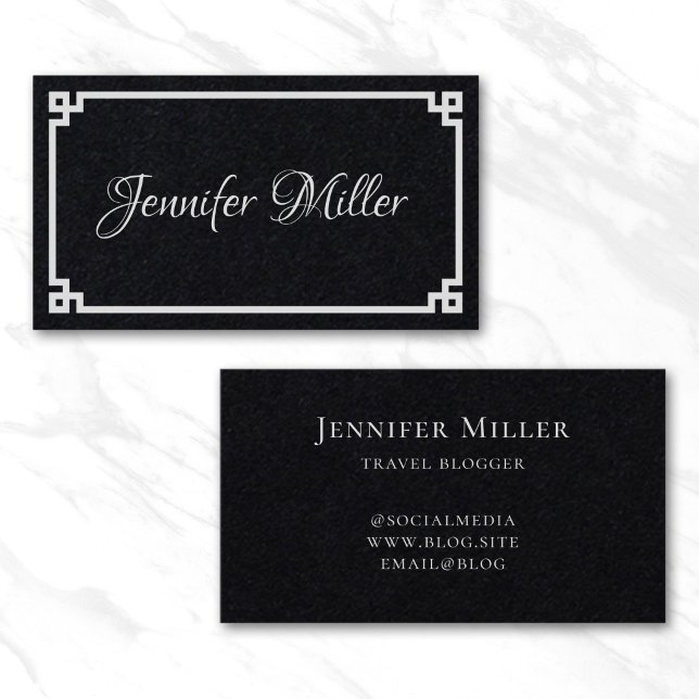 Vit grekisk nyckelkant minimalistisk visitkort (White Greek Key Border Minimalist Business Card)