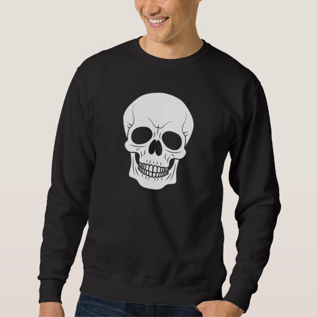 Vit grinande dödskalle Siluett Enkel Halloween Lång Ärmad Tröja (Framsida)