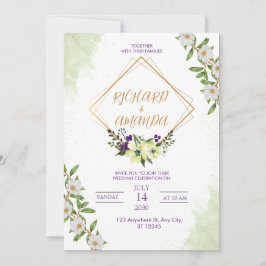 Vit & Grön Akvarell Blommig Bröllopsinbjudan Inbjudningar
