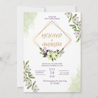 Vit & Grön Akvarell Blommig Bröllopsinbjudan Inbjudningar