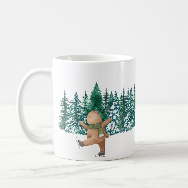vit grön akvarell wrap-around skoggrön kaffemugg (Vänster)