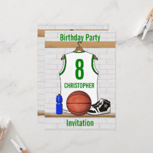 Vit Grön Baskettröja Födelsedagsfest Inbjudningar