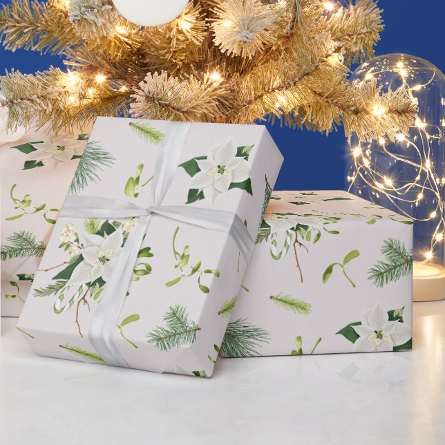 Vit Grön Blommig Illustrerad Jul Presentpapper (Helgdagar)