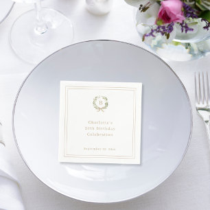 Vit grön champagne monogram krans födelsedag pappersservett