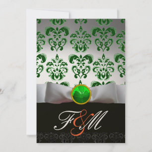 VIT GRÖN DAMASK & SHAMROCK MONOGRAM GULD Orange Inbjudningar
