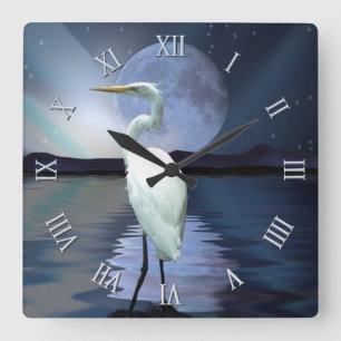Vit grön, full måne och Aurora Wildlife Scene Fyrkantig Klocka