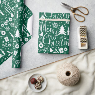 Vit grön jul temamönster presentpapper