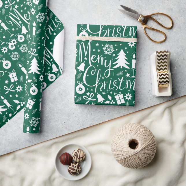 Vit grön jul temamönster presentpapper (Hantverk)