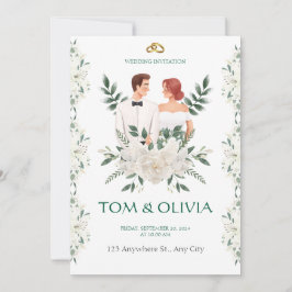 Vit & Grön Minimalistisk Blommig Bröllopsinbjudan Inbjudningar