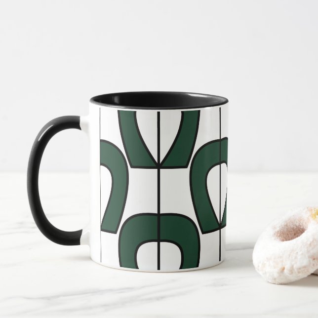 Vit Grön Modern Geometrisk Abstrakt Mugg (Med munk)