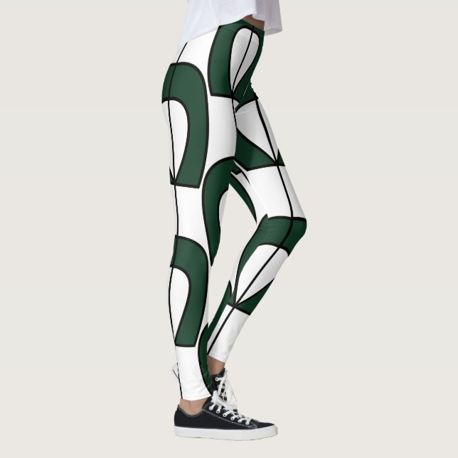 Vit Grön Modern Geometrisk Rolig Träning Leggings (Höger)