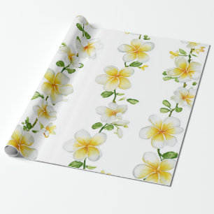 Vit Grön Plumeria Hawaii Tropisk Frangipani Presentpapper