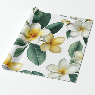 Vit Grön Plumeria Hawaii Tropisk Frangipani Presentpapper