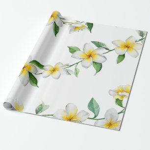 Vit Grön Plumeria Hawaii Tropisk Frangipani Presentpapper
