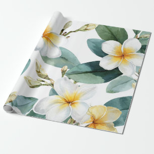 Vit Grön Plumeria Hawaii Tropisk Frangipani Presentpapper
