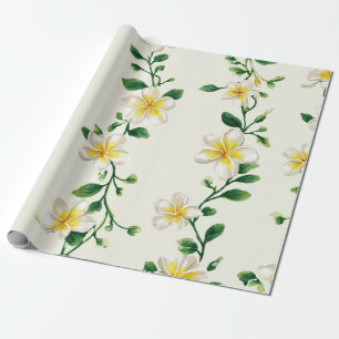Vit Grön Plumeria Hawaii Tropisk Frangipani Presentpapper