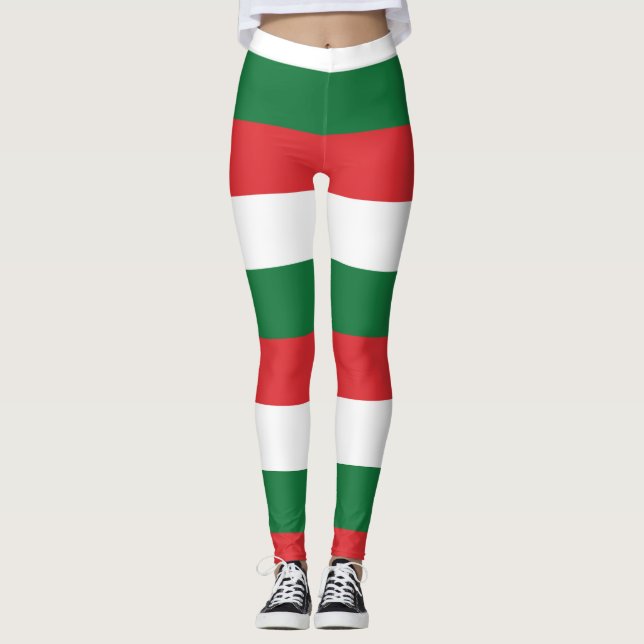 Vit Grön Röd Randig Funky Högtid Jul Leggings (Framsida)