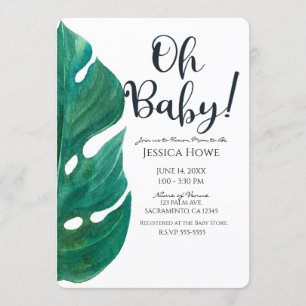 Vit & Grön Tropisk Blad Elegant Oh Baby Shower Inbjudningar
