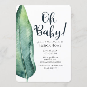 Vit & Grön Tropisk Blad Elegant Oh Baby Shower Inbjudningar