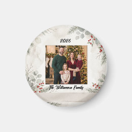 Vit Grönskande Familj Foto Julmagnet Magnet
