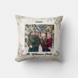 Vit Grönskande Familjefoto Jul Kuddthrow Kudde