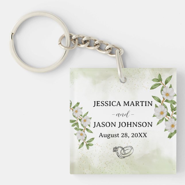 Vit Grönt Blommigt Vattenfärg Bröllop (Framsidan)