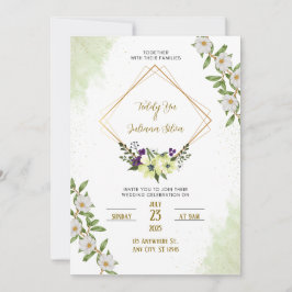 Vit Grönt Blommigt Vattenfärg Bröllop Inbjudningar