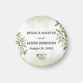 Vit Grönt Blommigt Vattenfärg Bröllop Magnet
