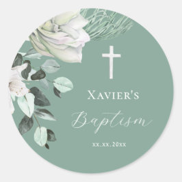 vit grönt bouquet Baptism Runt Klistermärke