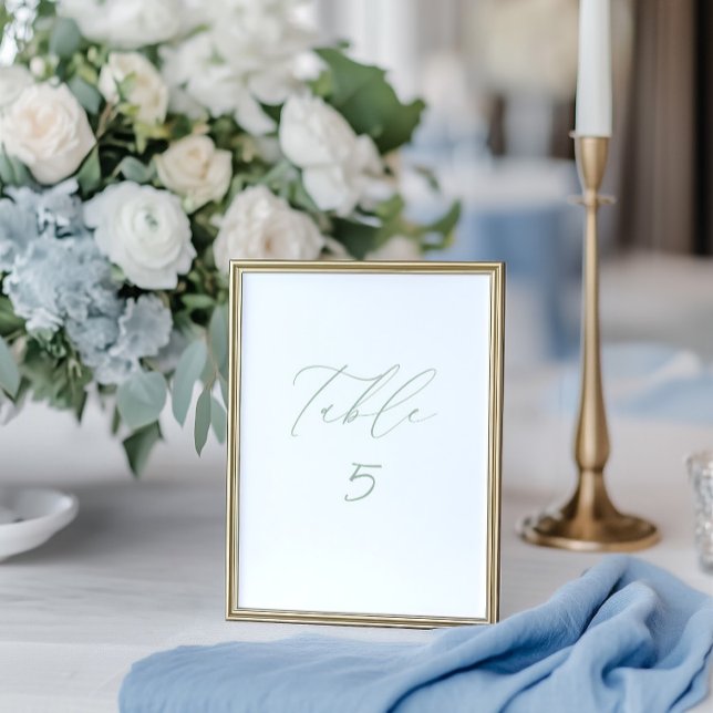 Vit/Grönt Bröllop-Bordsnummer Bordsnummer (White & Sage Green Wedding Table Number Card)