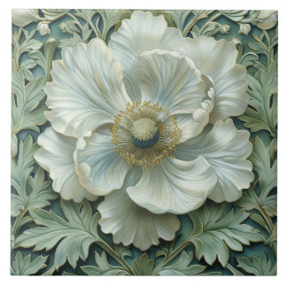 Vit Grönt Flower Art nouveau Kakelplatta