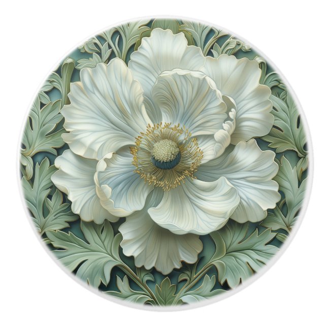 Vit Grönt Flower Art nouveau Knopp (Framsidan)