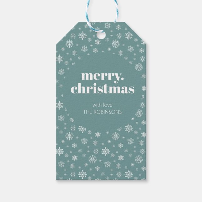 Vit Grönt God jul Snowflake Mönster Presentetikett (Framsidan)