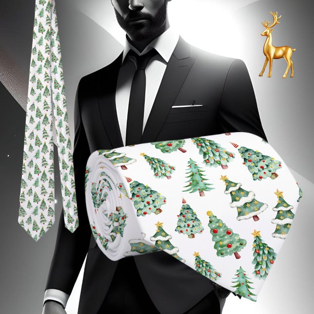 Vit grönt i julgran mönster vintern slips (Christmas tree necktie white green)