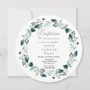 Vit Grönt löv, utandningspojke Flicka Baptism Inbj Inbjudningar