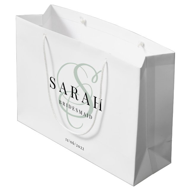 Vit Grönt Monogram Personlig Bridesmaid (Baksidan Vinklad)