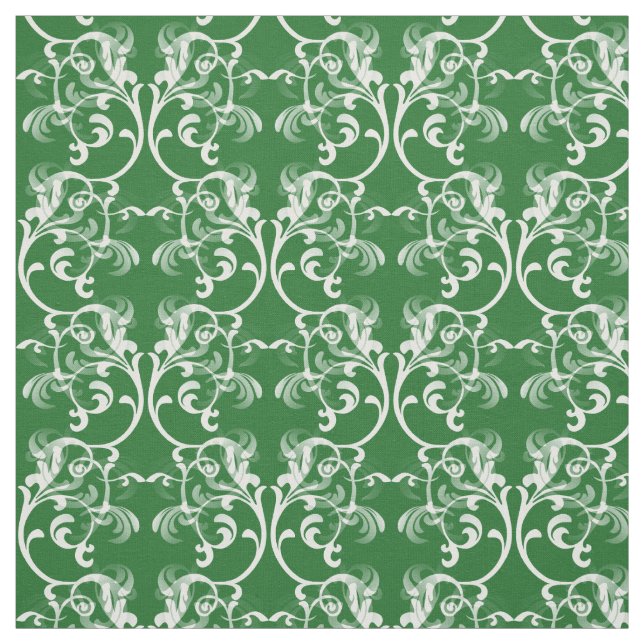 Vit Grönt Parisian Damask Pattern Fabric Tyg (Provkarta)