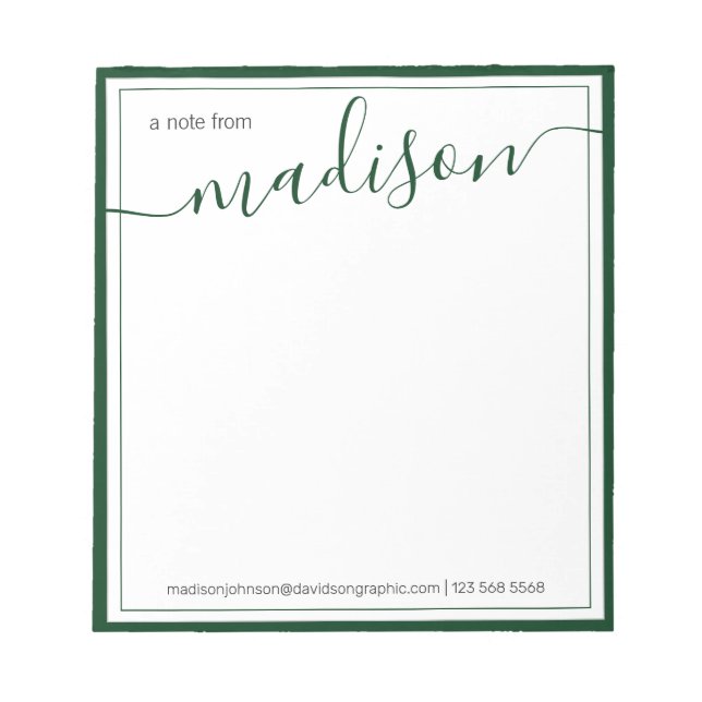 Vit Grönt Personlig Namn från skrivbordet Anteckningsblock (Framsida)