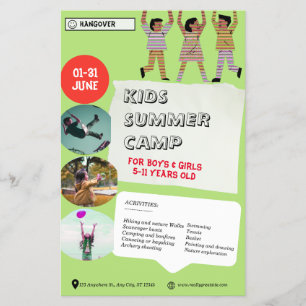 Vit Grönt, svart för barn, sommarläger Flygblad