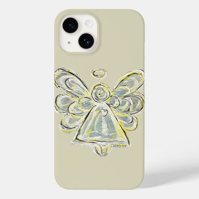 Vit Guardian Angel Konst Anpassad iPhone-fodral (Baksida)