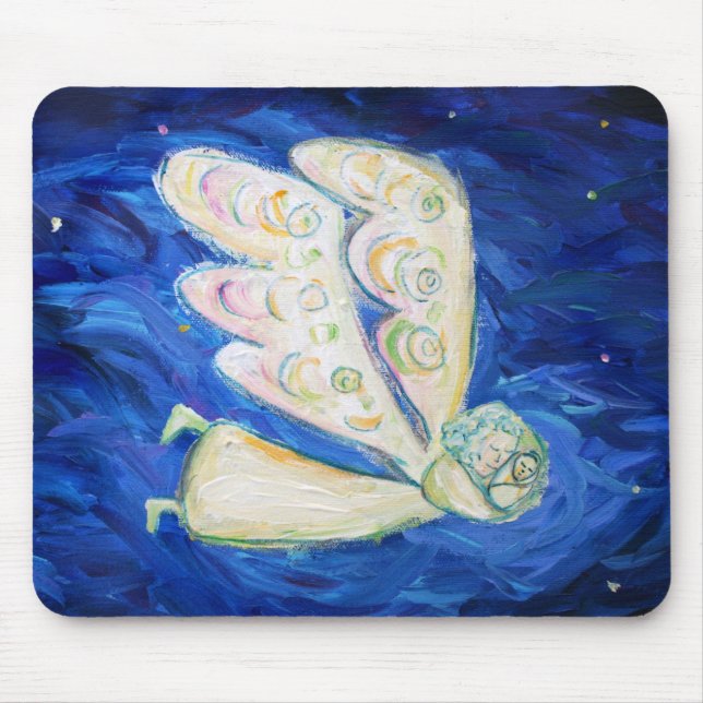Vit Guardian Angel med Sleeping Baby Mousepad Musmatta (Framsidan)