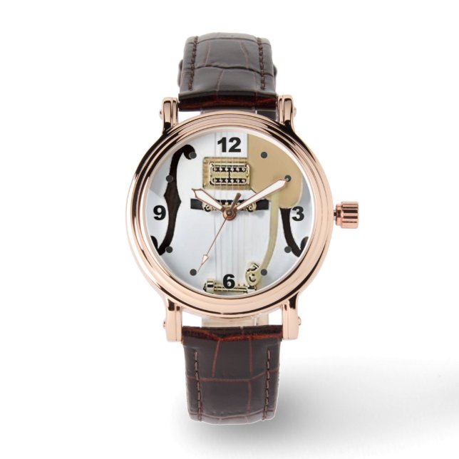 Vit guitarläder armbandsur (Framsida)