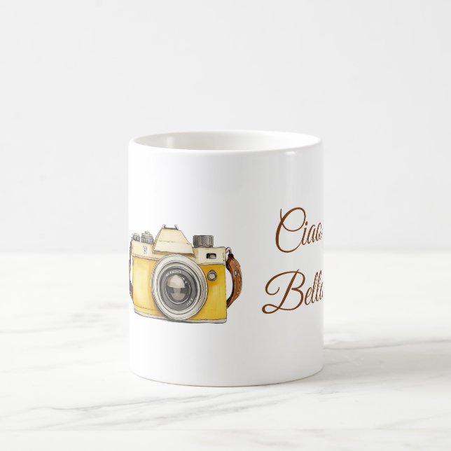 Vit Gul Kamera Ciao Bella Kaffemugg (Center)