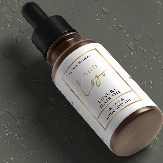 Vit & Guld 2 OZ Dropper Flaska Watersecure-etikett Mat Etiketter (Elegant white and gold effect waterproof product labels for 2 OZ cosmetic bottles *verify size*)