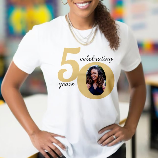 Vit & Guld 50 fotofemtio år 50:e födelsedagen T Shirt (White & Gold 50 Fifty Years 50th Birthday T-Shirt)
