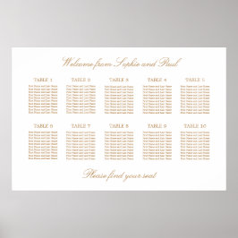Vit Guld Beige 10 Bord Bröllops Sittplatskarta Poster