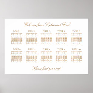 Vit Guld Beige 10 Bord Bröllops Sittplatskarta Poster